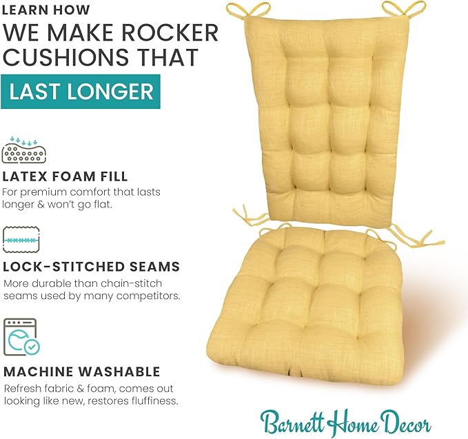 Rave Yellow Gold Porch Rocker Cushion Set- Extra-Large - Indoor-Outdoor: Fade Resistant, Weatherproof - Latex Foam Filled Rocking Chair Seat Cushion & Backrest Pad Set - Solid Color