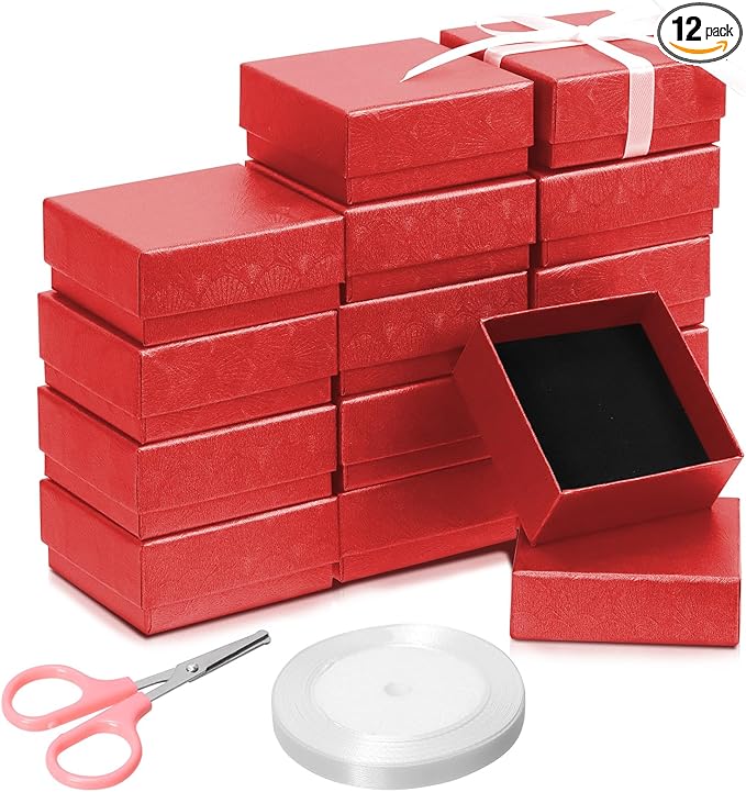 Glarks 17pcs 2.95 x 2.95in Jewelry Gifts Boxes Kit, Red Fan Shaped Jewelry Boxes for Ring Earring Jewelry, Christmas, Birthday, Anniversaries, Valentine’s Day, Mother’s Day and Other Festivals