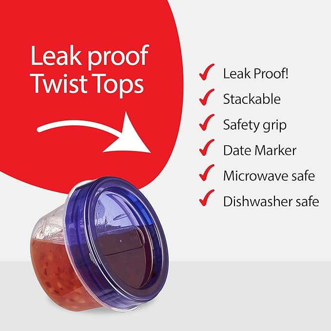 PLASTICPRO 12 Pack Twist Cap Food Storage Containers with Blue Screw on Lid- 4 oz Reusable Meal Prep Containers - Small Freezer Containers Microwave Safe Blue Plastic Food Storage