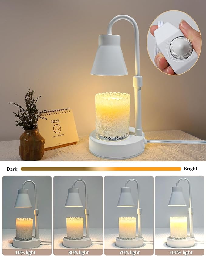 Candle Warmer Lamp with Adjustable Height - Stepless Dimming & Metal Finish - No Flame Scented, Includes 2 Bulbs (White)