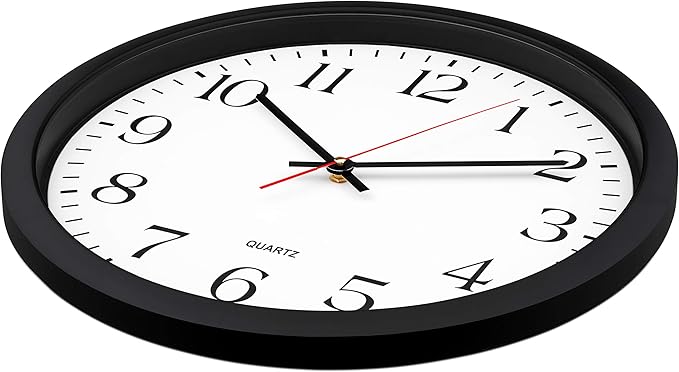 Bernhard Products Black Wall Clock 2 Pack, Silent Non Ticking - 16 Inch Extra Large Quality Quartz Battery Operated Round Easy to Read Home/Office/Business/Kitchen/Classroom/School Clocks