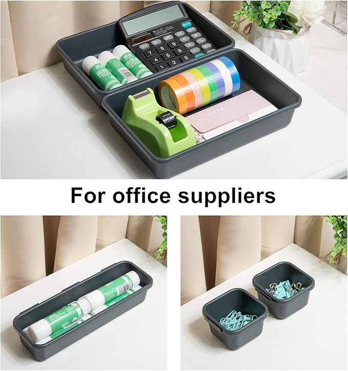 BYCY 18 Pcs Drawer Organizers Trays Set for Office Bathroom Dresser Interlocking Dividers Storage Bins Pack (18 Pieces Set)