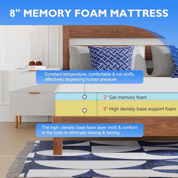 PayLessHere 8 Inch Gel Memory Foam Mattress Medium Firm Mattresses CertiPUR-US Certified Bed-in-a-Box Pressure Relieving California King Size,Fiberglass Free，White