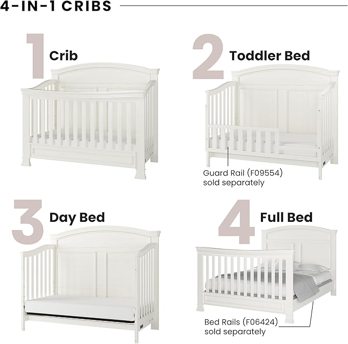 Child Craft Legacy Westgate 4-in-1 Convertible Crib, Baby Crib Converts to Day Bed, Toddler Bed and Full Size Bed, 3 Adjustable Mattress Positions, Baby Safe Finish (Vintage Linen)