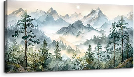 SERIMINO Large Mountain Landscape Wall Art for Living Room, Nature Scenery Paintings Bedroom Decor Aesthetic, Green Pictures Wall Decor Modern Home Decor Artwork 20"X40"