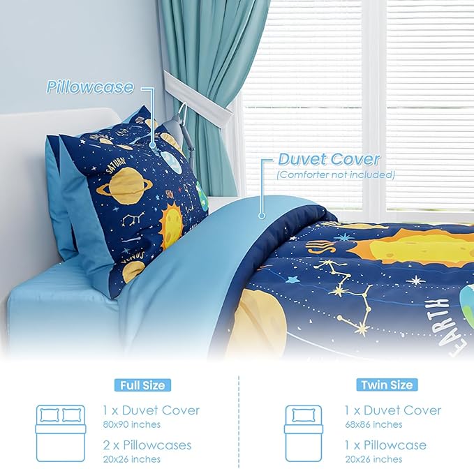 SANDJEST Solar System Duvet Cover Sets Twin Size for Kids Boys, Include 1 Polyester Comforter Cover 68x86 Inches and 1 Pillowcase 20x26 Inches, Comforter Not Included, Gift for Christmas Birthday
