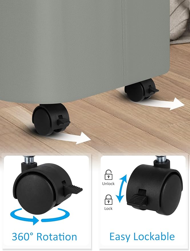 efluky Laundry Basket with Wheels, Tall Rolling Laundry Hamper with Lid and Removable Bag, Aesthetic Dirty Clothes Hamper on Wheels for Laundry Room, Bedroom, Dorm and Bathroom, 100L Grey