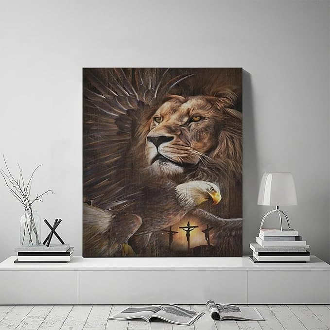 Banonaty Lion Eagle Wall Art - Christian Lion of Judah Canvas Prints - Masculine Modern Home Decor for Living Room, Bedroom, Bathroom - Framed 20"x24"
