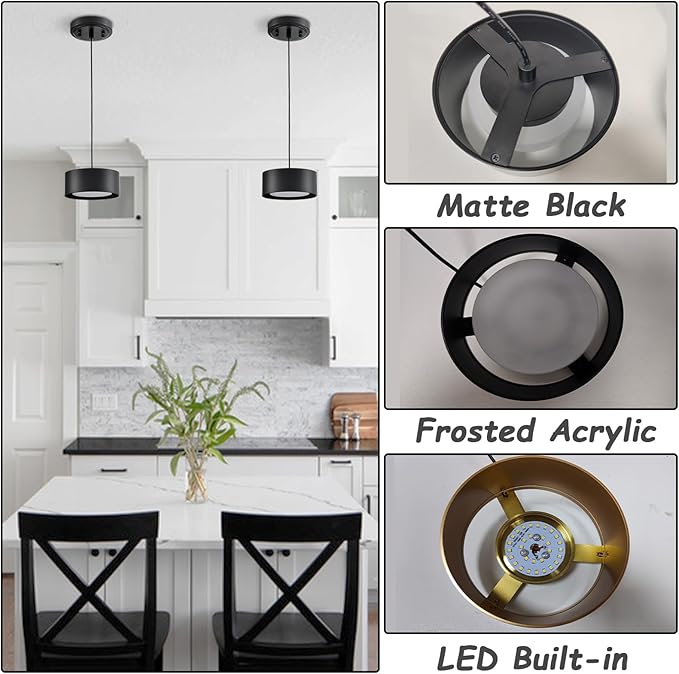 LED Black Pendant Lights Fixture Mini Pendant Lights for Kitchen Island Over Sink Bedroom Bathroom Dining Room