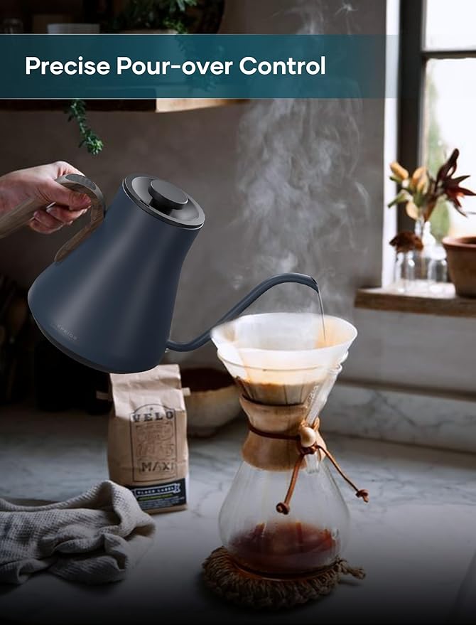 Electric Kettles, INTASTING Gooseneck Electric Kettle, ±1℉ Temperature Control, Stainless Steel Inner, Quick Heating, for Pour Over Coffee, Brew Tea, Boil Hot Water, 0.9L (Navy Blue)