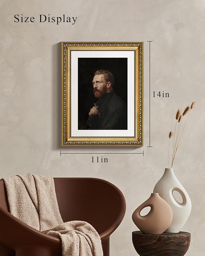 VIYYIEA Gold Framed Wall Art Canvas Print Home Decor Van Gogh Self Portrait Painting Wall Decor Classic Art Prints Artist Wall Pictures for Living Room Decor Gallery Office 11x14in