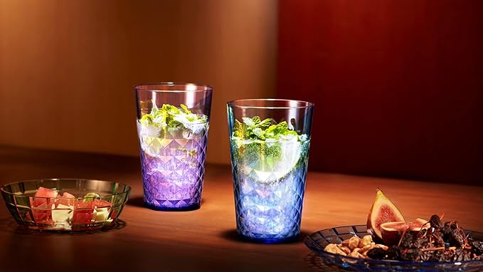 SCANDINOVIA - 32 oz Unbreakable Premium Iced Tea Drinking Glasses Tumbler (Set of 6) - BPA Free Super Grade Acrylic Plastic Cups - Dishwasher Safe, Juice - Diamond Design