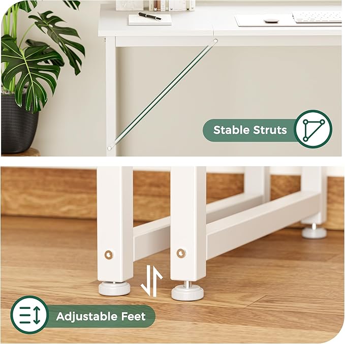 Huuger Computer Desk, 80 Inch Office Desk, Gaming Desk with Storage, Writing Desk Work Desk for Home Office, Study, Long Simple Desk, Large Legroom, Metal Frame, White