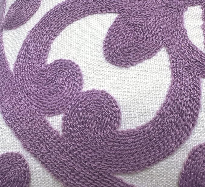 Alysheer Embroidered Decorative Throw Pillow Cover 20"x 20", Boho Mandala Modern Thick Embroidery Pattern, Durable Cotton Canvas Soft Cushion Case for Sofa Couch Bed Living Room (Lilac Lavender)