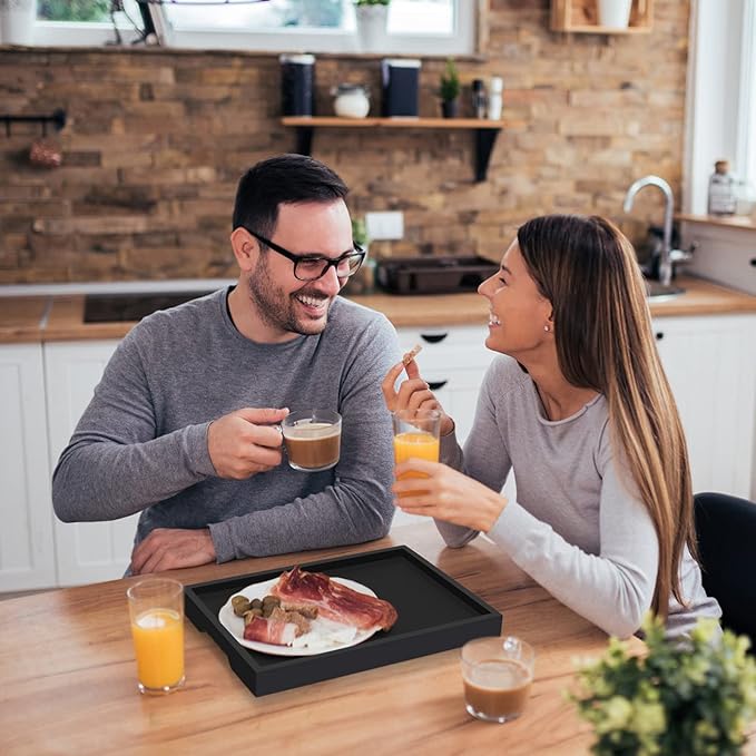 Artmeer Bed Tray Table with Folding Legs,Bamboo Breakfast in Bed for TV Table, Laptop Computer Tray,Eating,Snack Tray(Black) Large Size