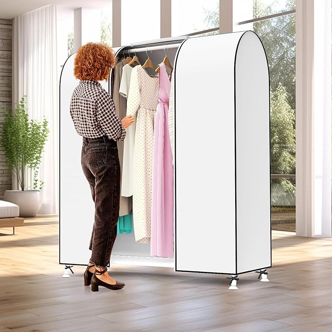 Zilink 50'' Garment Rack Cover Dustproof Clothes Rack Cover Breathable Garment Bags Protector Wardrobe Cover with 2 Durable Zippers for Garment Rack, White, (Rack Not Included)