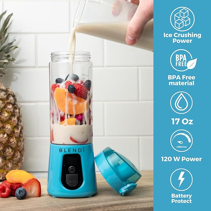 BLENDi Pro+ Portable Blender (New 2025 Model, 17.5oz, Turquoise) – Upgraded 120W Motor, USB-C Rechargeable, Cordless Personal Blender for Smoothies & Shakes – BPA-Free, Self-Cleaning, Travel-Friendly