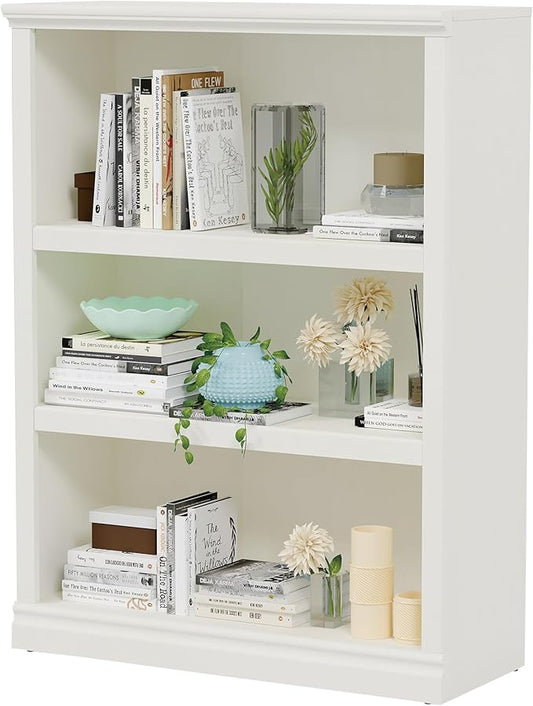 43 in Tall Bookcase, 3-Tier Bookshelf Open Storage, 33 inch Wide Floor Standing Indoor Furniture, Book Cases for Home School Library Office Bedroom Kids, White 3 Tiers