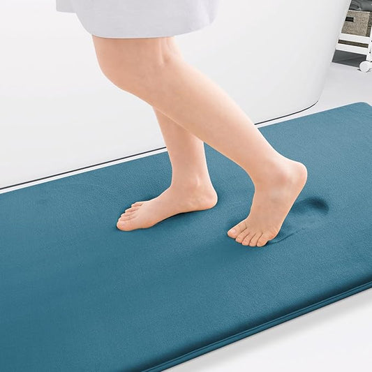 Smiry Memory Foam Bath Mat 47x32, Extra Soft and Absorbent Bathroom Mats, Non Slip Washable Carpet for Floor, Shower and Tub, Peacock Blue