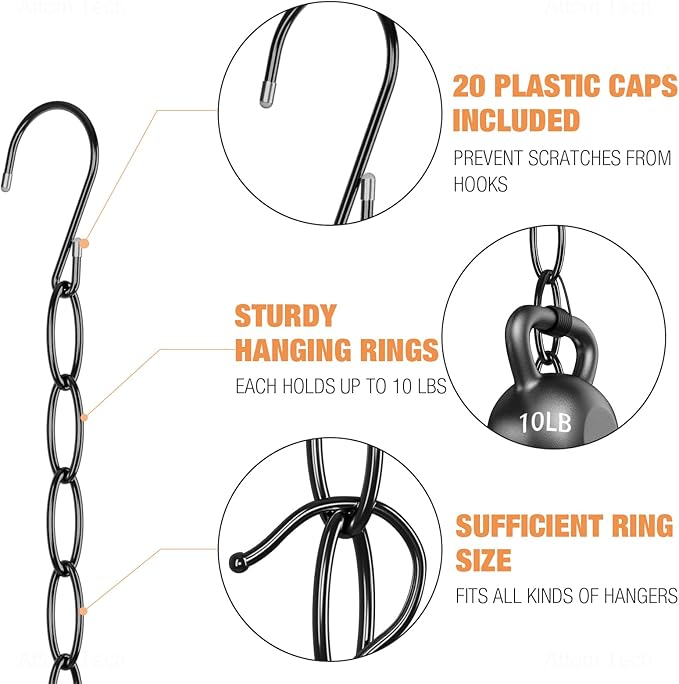 NiHome Clothing Chain Hangers 10-Pack for Home, Office & Travel, Metal Closet Organizer Space Saving Hangers with Safety Cap for All Garment Types, Wrinkle-Reducing 7-Loop Retractable Design (Black)