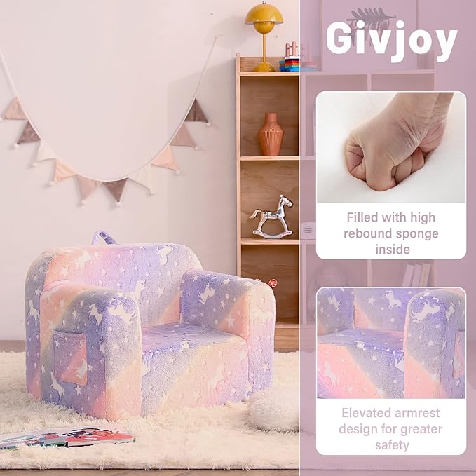 Toddler Chair Plush Kids Couch, Comfy Kids Sofa Toddler Lounger Chair for Bedroom, Convertible Toddler Couch for Girls and Boys, Reading Chair for Kids