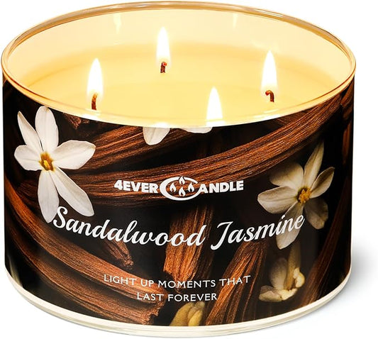 4-Wick Candles for Home Scented - 18oz Soy Wax Blend Candle Over 50Hrs Long-Lasting Fragrance, Home Decor and Housewarming Gifts, Sandalwood Jasmine