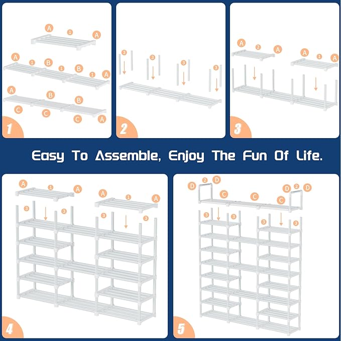 Mavivegue 9 Tiers Shoe Rack Tall Shoe Organizer Shoe Storage 50-55 Pairs Vertical Shoe Shelf Large Shoe Rack Organizer Stackable Shoe Racks for Entryway, Closet, Garage, Bedroom,Cloakroom - White