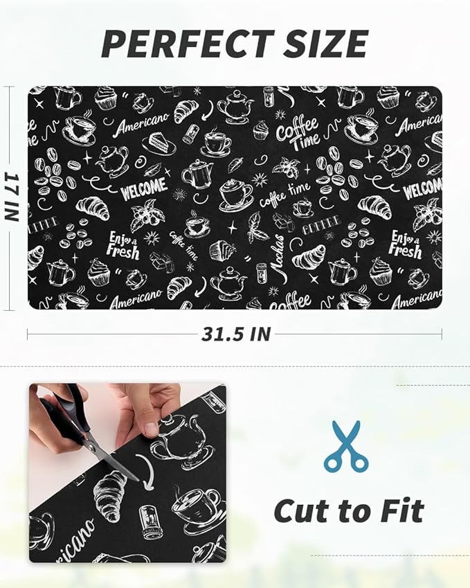 AMOAMI Coffee Mat Hide Stain Rubber Backed Absorbent Dish Drying Mat for Kitchen Counter - Fits Under Coffee Maker & Machine (17x31.5, Ink)