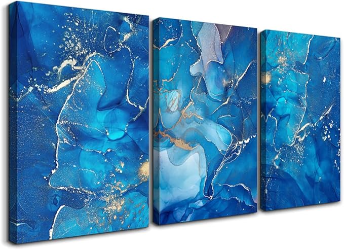 MHARTK66 Canvas Wall Art For Living Room Wall Decorations For Bedroom Modern Bathroom Wall Decor Painting Blue Abstract Pictures Artwork Inspirational Canvas Art Prints Kitchen Home Decor 3 Pieces
