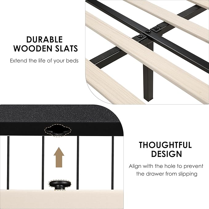 Keyluv Modern Upholstered Bed Frame with 4 Drawers, Button Tufted Headboard Design, Solid Wooden Slat Support, Easy Assembly, Fabric, Beige, Full Size