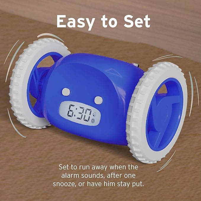 CLOCKY Extra Loud Alarm Clock for Heavy Sleepers on Wheels Rolls Runs Away Vibrating Easy to Set Super Smart Snooze Digital Bed Shaker Alarm Clock Funny Gift for Adults Kids Teens Bedrooms (Navy)