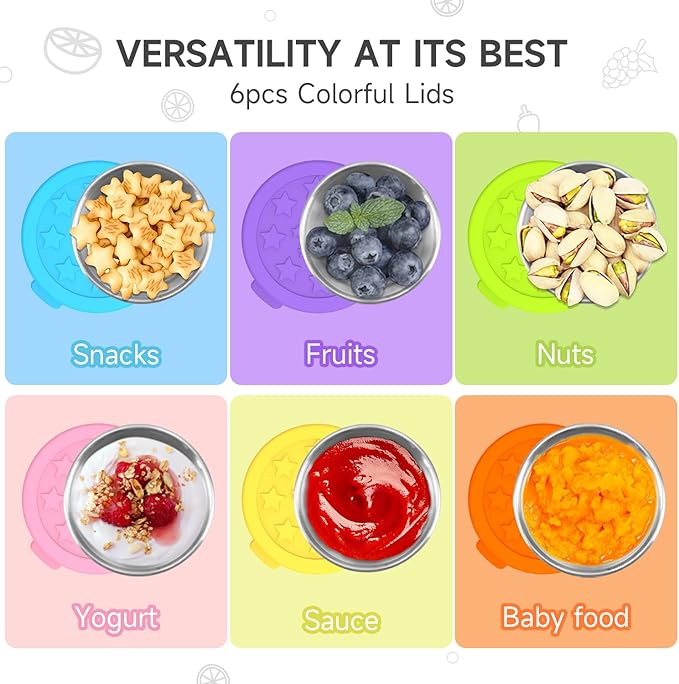 Stainless Steel Condiment Containers with Leakproof Food-grade Silicone Lids, Portion Bento Box and Mini Sauce Container of Kids Lunch to Go for Snack, Dessert, Souffle, Salad Dressing (MIX, 6 Pack)