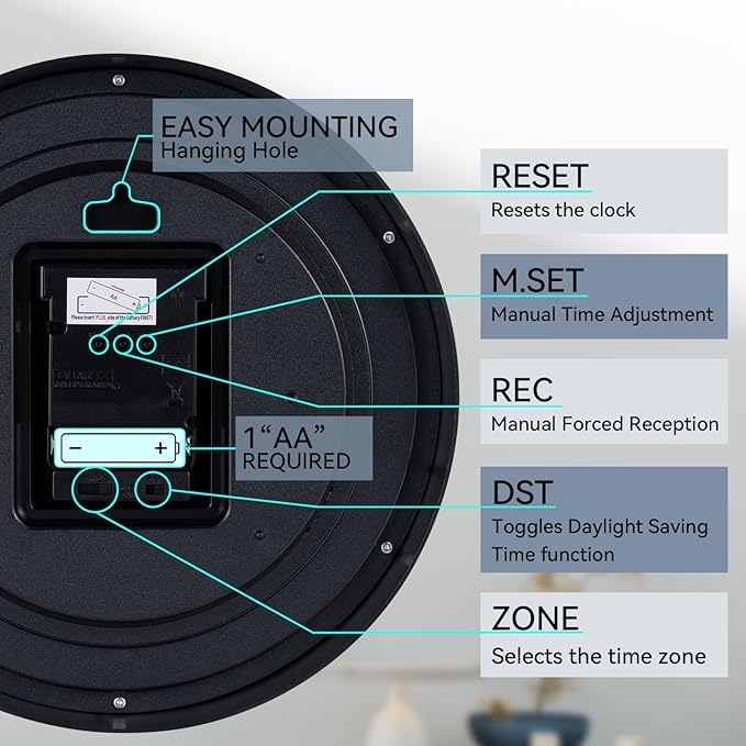 AKCISOT Atomic 12 Inch Wall Clock Analog Clocks for Indoor Kitchen, Battery Operated Clock for Bedroom Office Classroom Living Room(Black)