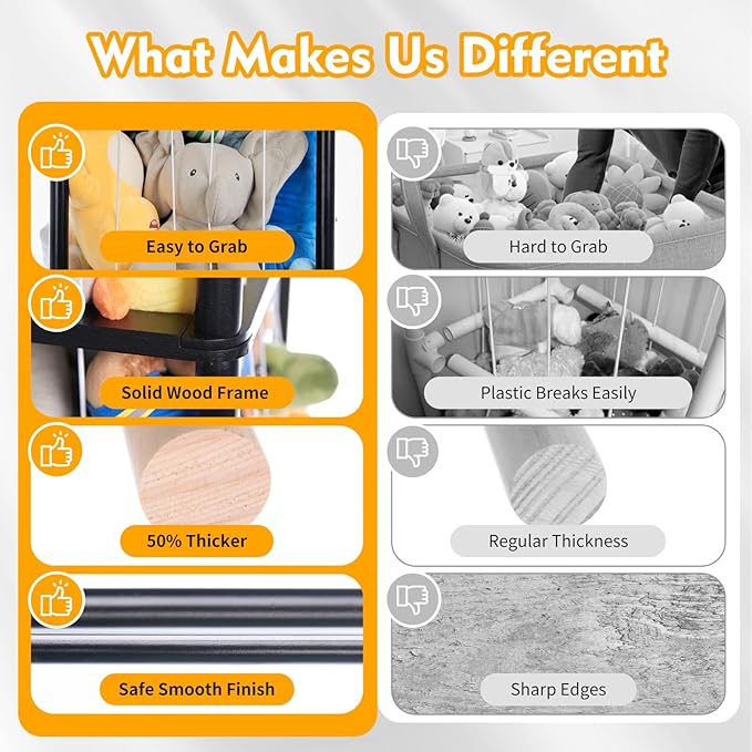 Large Stuffed Animal Storage, Wooden Stuffed Animal Storage Zoo, Toy Holder, Space Saving Toy Zoo for Kidroom, Playroom, Kid’s Gift, Black