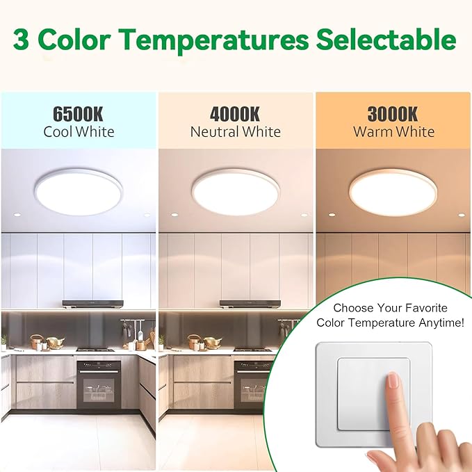 Upgraded 24 Inch Flush Mount Ceiling Light, 56W 5600 lm Ceiling Light Fixture with 3 CCT Selectable 3000K/4000K/ 6500K, Slim Round Surface Mount LED Light Fixture for Kitchen Bedroom Dining Hallway
