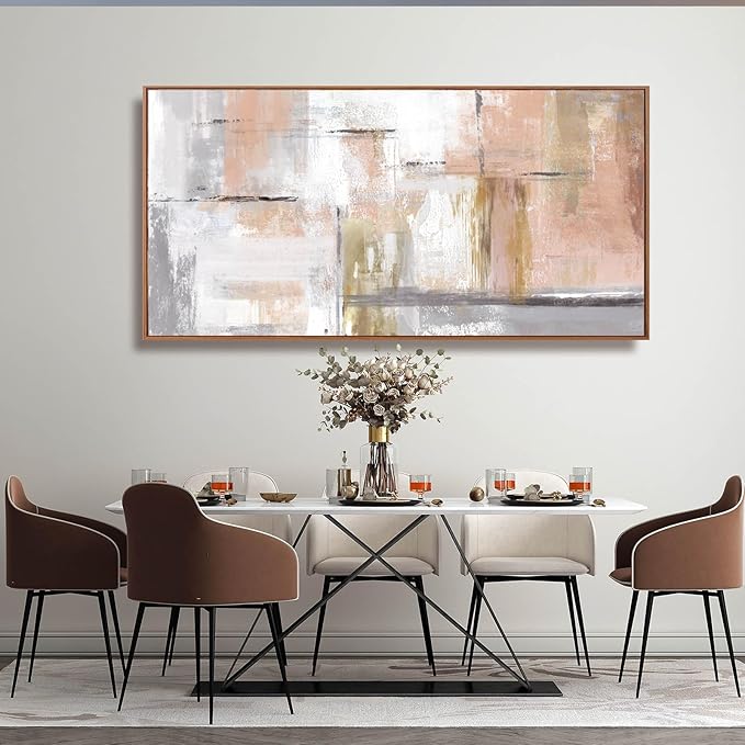 Kureful Abstract Wall Art Gold Wall Decor for Girl Pink Pictures for Living Room Hand Painted Painting for Bedroom Home Office Wall Decorations 24"x 48"