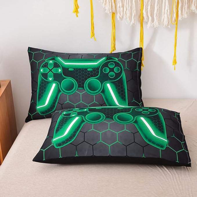NTBED Game Console Comforter Set for Boys Girls Kids Geometric Lightweight Microfiber Bedding Sets (Green, Twin)