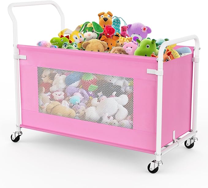 KEEGH Extra Large Toy Box for Kids with 360° Rotating Wheels, Heavy Duty Toy Chest for Boys and Girls, Toy Storage Organizer for Kids, Toy Bins for Living Room, Nursery, Bedroom (Pink)