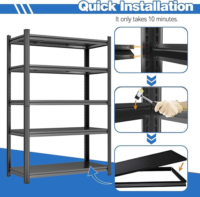 78" H Metal Garage Shelving Heavy Duty 3,500LBS Adjustable Storage Shelves Unit 5 Tier Garage Storage Shelves Utility Storage Rack Shelf for Basement, Commercial, Warehouse, Industrial, Black
