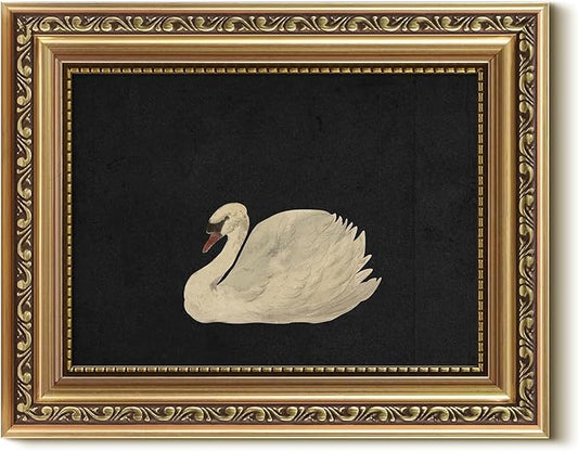 VIYYIEA Gold Framed Wall Art, Grace Swan Canvas Print Home Decor Vintage Art Painting Picture Bathroom Wall Decor, Animals Artwork for Living Room Bedroom Kitchen Office - 10L x 8W