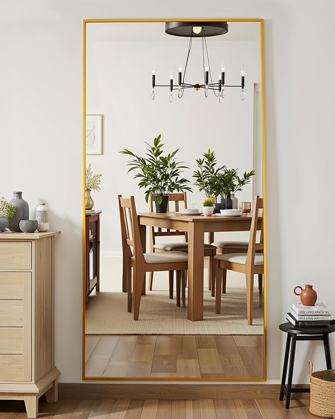 Suidia Full Length Mirror, 71"x28" Floor Standing Mirror Freestanding, Full Body Mirrors with Stand for Bedroom, Hanging Mounted for Living Room Cloakroom, Gold, Rectangular Style