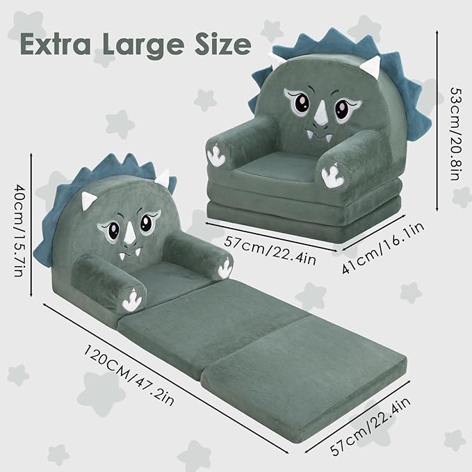 Kids Couch Comfy Foldable Kids Sofa to Lounger 2 in 1 Toddler Chair Plush Baby Sleeper Chair for Playing and Napping, Birthday Gifts for Boys and Girls