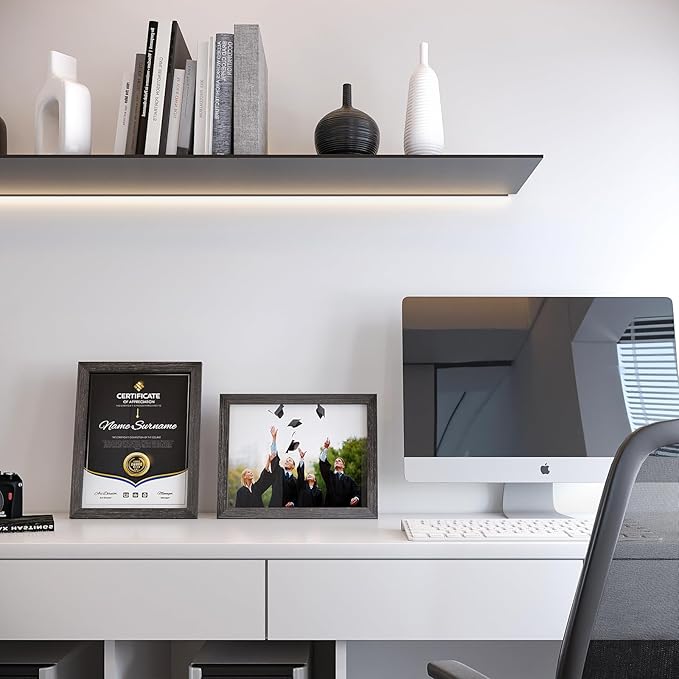 KINLINK 8.5x11 Picture Frame Ash Black, Solid Wood Diploma Frames with Acrylic Plexiglass for Pictures, Certificate Degree Document Frame Tabletop and Wall Display, Set of 4