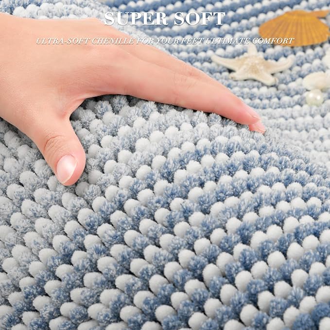 BSICPRO Bathroom Rugs and Mats Sets, 2 Piece Thick Absorbent Chenille Non Slip, Soft Shaggy Floor Mats, Machine Washable (Fog Blue, 20" x 47" Plus 16" x 24")