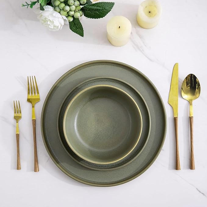 AmorArc Stoneware Dinnerware Sets for 4,Reactive Ceramic Plates and Bowls Set,Highly Chip and Crack Resistant | Dishwasher & Microwave Safe | Round Dishes Set Service for 4 (12pc)