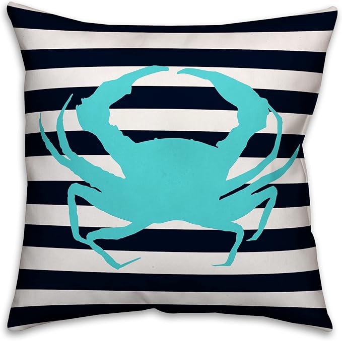 Blue Crab Indoor/Outdoor Pillow | Decorative Pillows for Living Room Couch Bed Sofa Patio, Fluffy Soft Cushion | Water Resistant Blue, 18x18