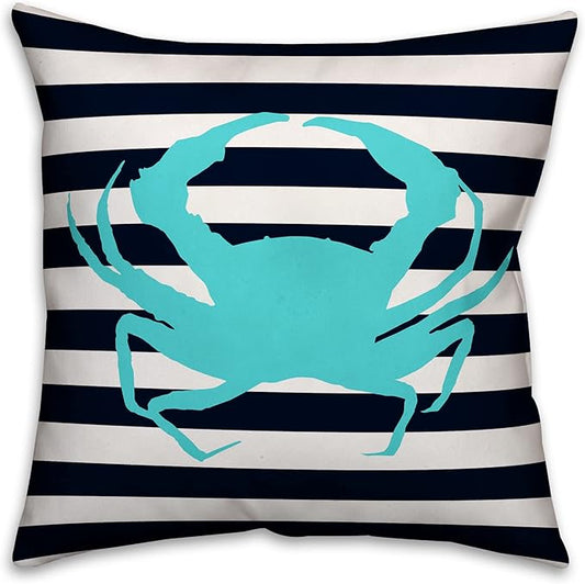Blue Crab Indoor/Outdoor Pillow | Decorative Pillows for Living Room Couch Bed Sofa Patio, Fluffy Soft Cushion | Water Resistant Blue, 18x18