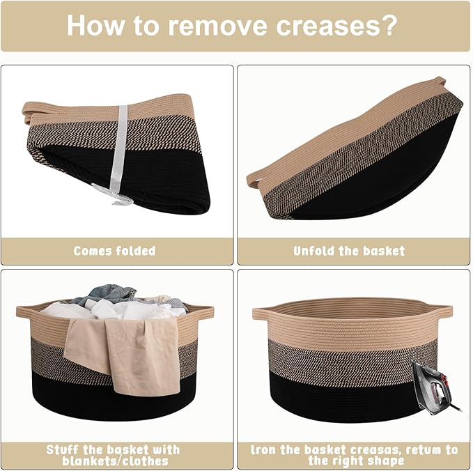 OIAHOMY Extra Large Storage Basket, 23" x 13" Woven Blanket Storage for Living Room, Round Laundry Basket for Pillow-Yellow and Black