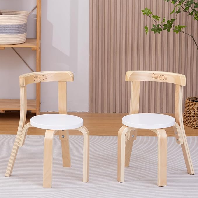 Swegrow Wooden Kids Chair, Toddler Chair for Table, Kids Stackable Chairs, Kid Wooden Furniture for Family/Playroom/Classroom（Set of 2-White）