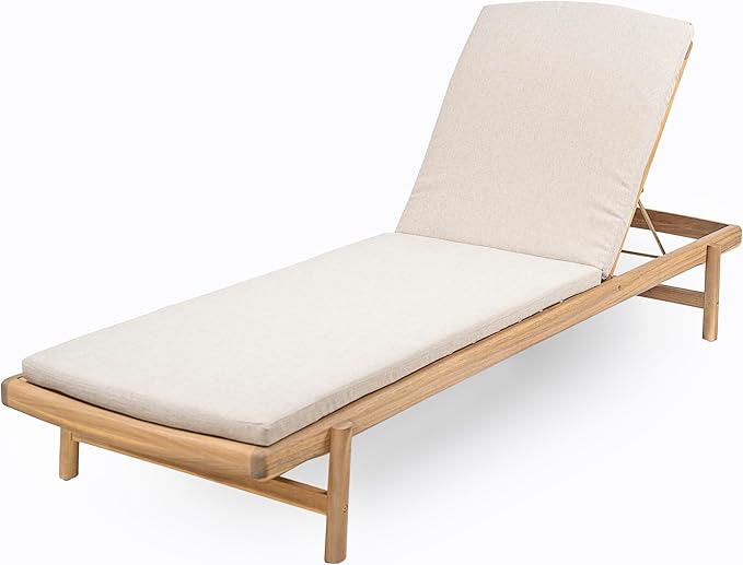 Christopher Knight Home Brolen Acacia Wood Chaise Lounge Chair Outdoor Set of 4, Patio Outdoor Chaise Lounge with Cushions, Adjustable Backrest Lounge Sofa, Wooden Sunbathing Pool Lounger, Teak+Beige